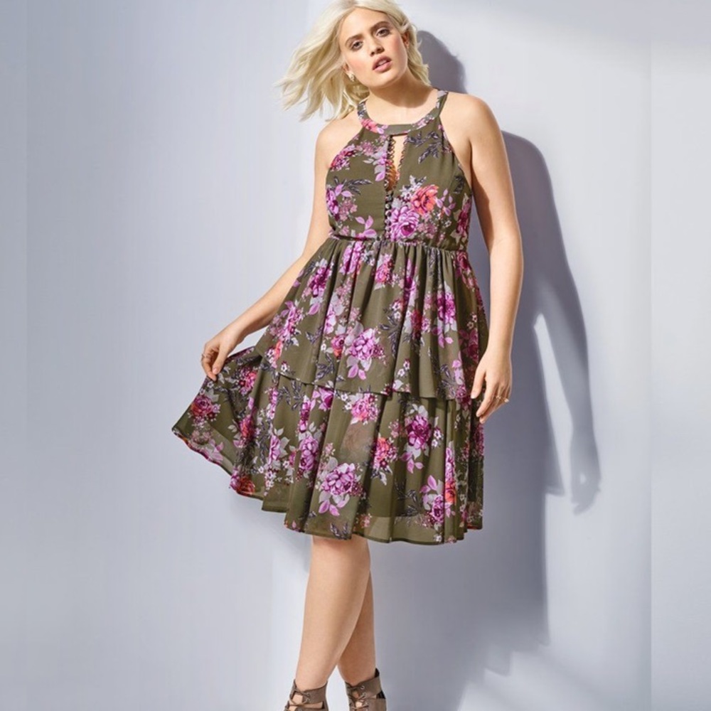 Torrid Olive floral chiffon dress torrid 00